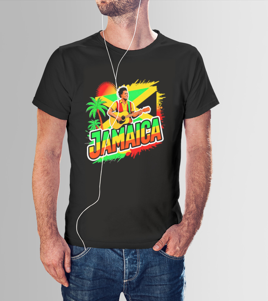 Jamaica Musician 2026 Vibrant Island Vibes Guitarist Flag T-Shirt