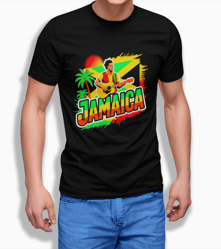 Jamaica Musician 2026 Vibrant Island Vibes Guitarist Flag T-Shirt