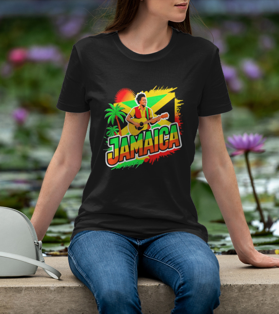 Jamaica Musician 2026 Vibrant Island Vibes Guitarist Flag T-Shirt
