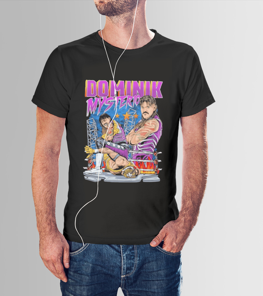 Dominik Mysterio Wrestling Match Illustration Purple Star T-Shirt