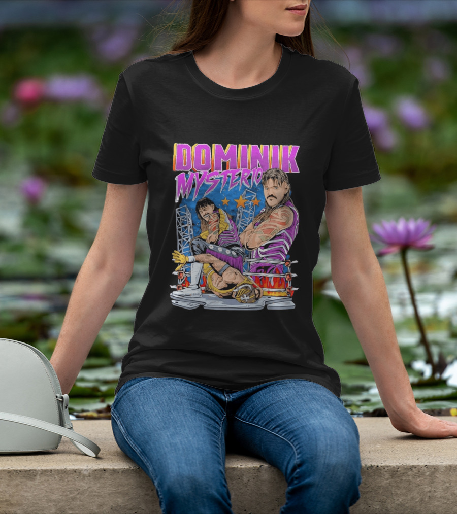 Dominik Mysterio Wrestling Match Illustration Purple Star T-Shirt