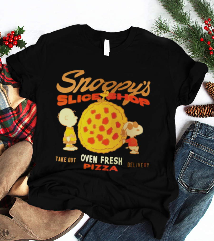 Snoopy's Slice Shop Oven Fresh Pizza Take Out Delivery T-Shirt