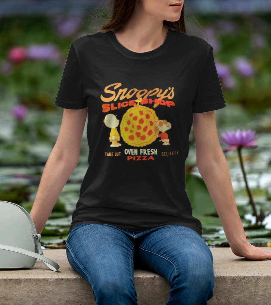 Snoopy's Slice Shop Oven Fresh Pizza Take Out Delivery T-Shirt