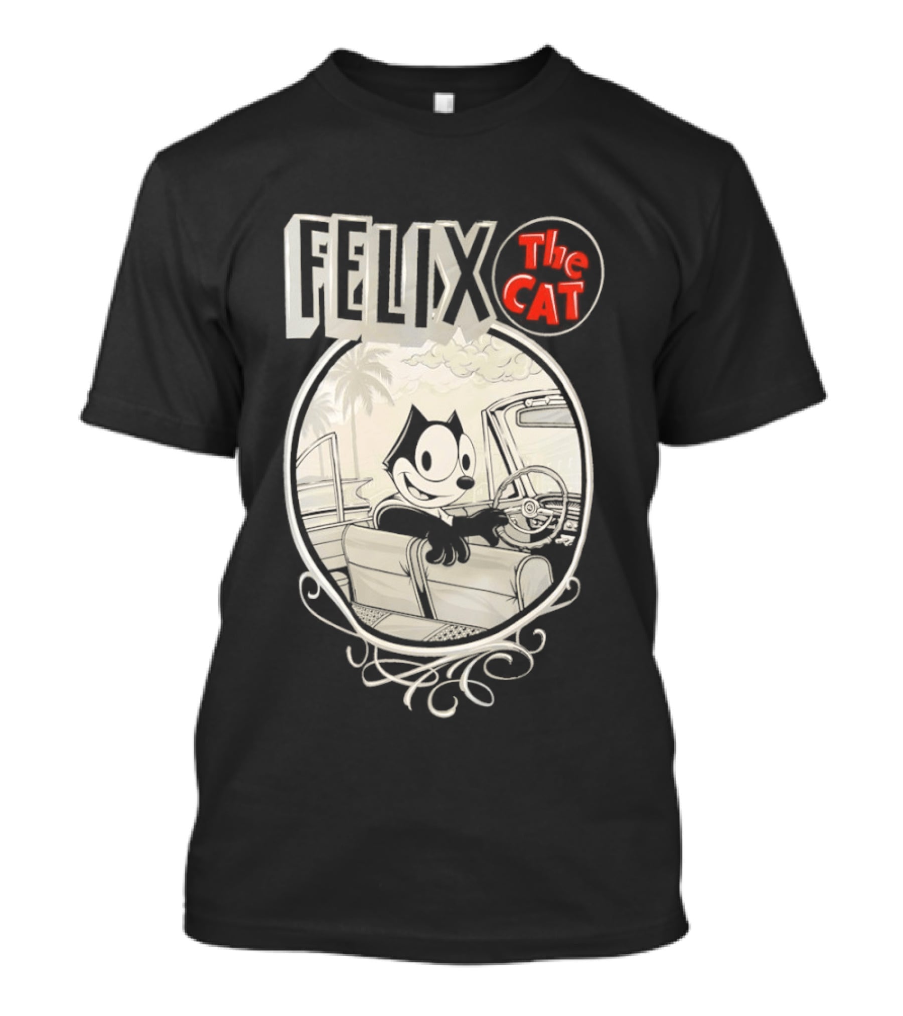 Felix The Cat Driving Car By Mister Cartoon With Palm Tree T-Shirt