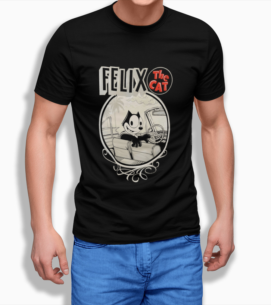 Felix The Cat Driving Car By Mister Cartoon With Palm Tree T-Shirt
