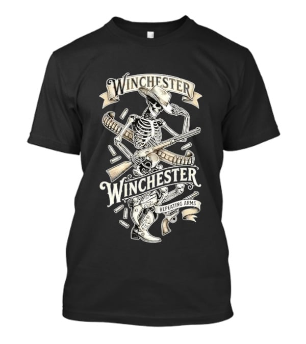 Winchester Repeating Arms Cowboy Skeleton With Rifle And Bullets T-Shirt