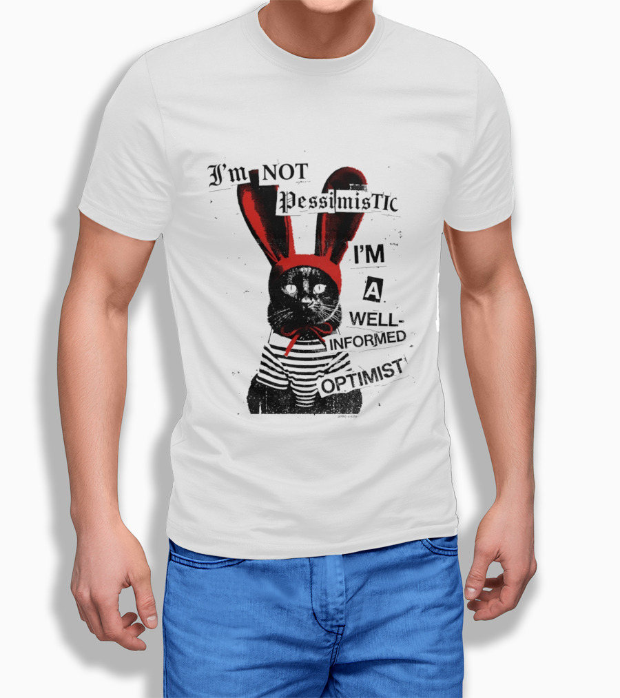 I'm Not Pessimistic Cat Wearing Bunny Ears I'm A Well Informed Optimist Striped Sweater T-Shirt