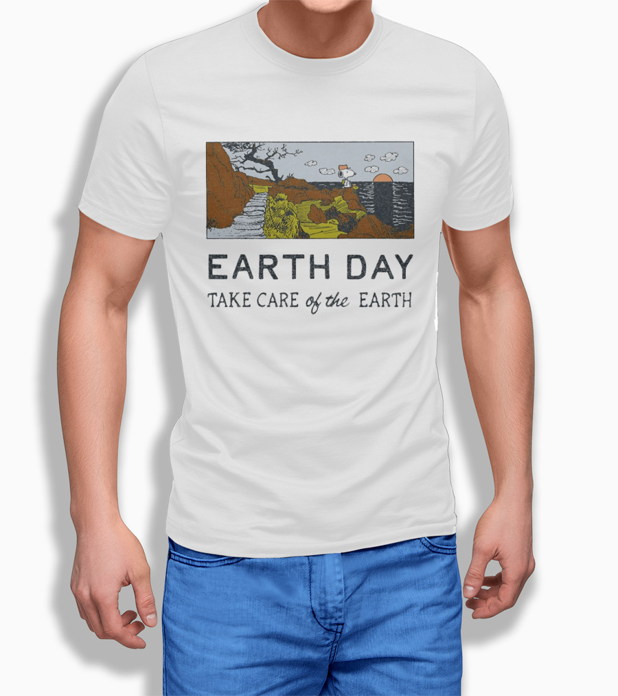 Earth Day Snoopy Woodstock Take Care Of The Earth Sunset Scene T-Shirt