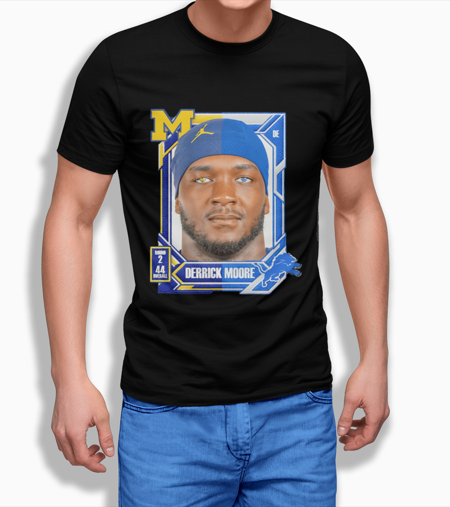 Derrick Moore Detroit Lions Round 2 Pick 44 Michigan 2026 Draft T-Shirt
