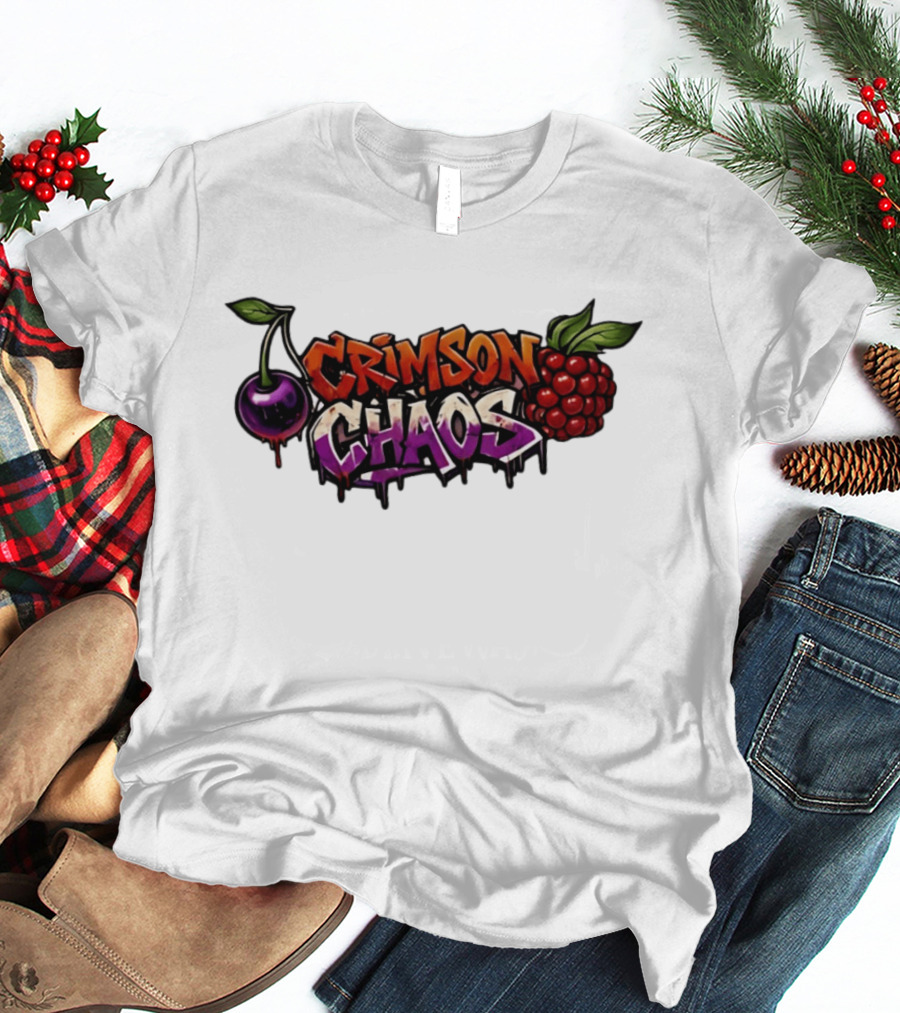 Crimson Chaos Fruits Cherry And Raspberry Graffiti T-Shirt