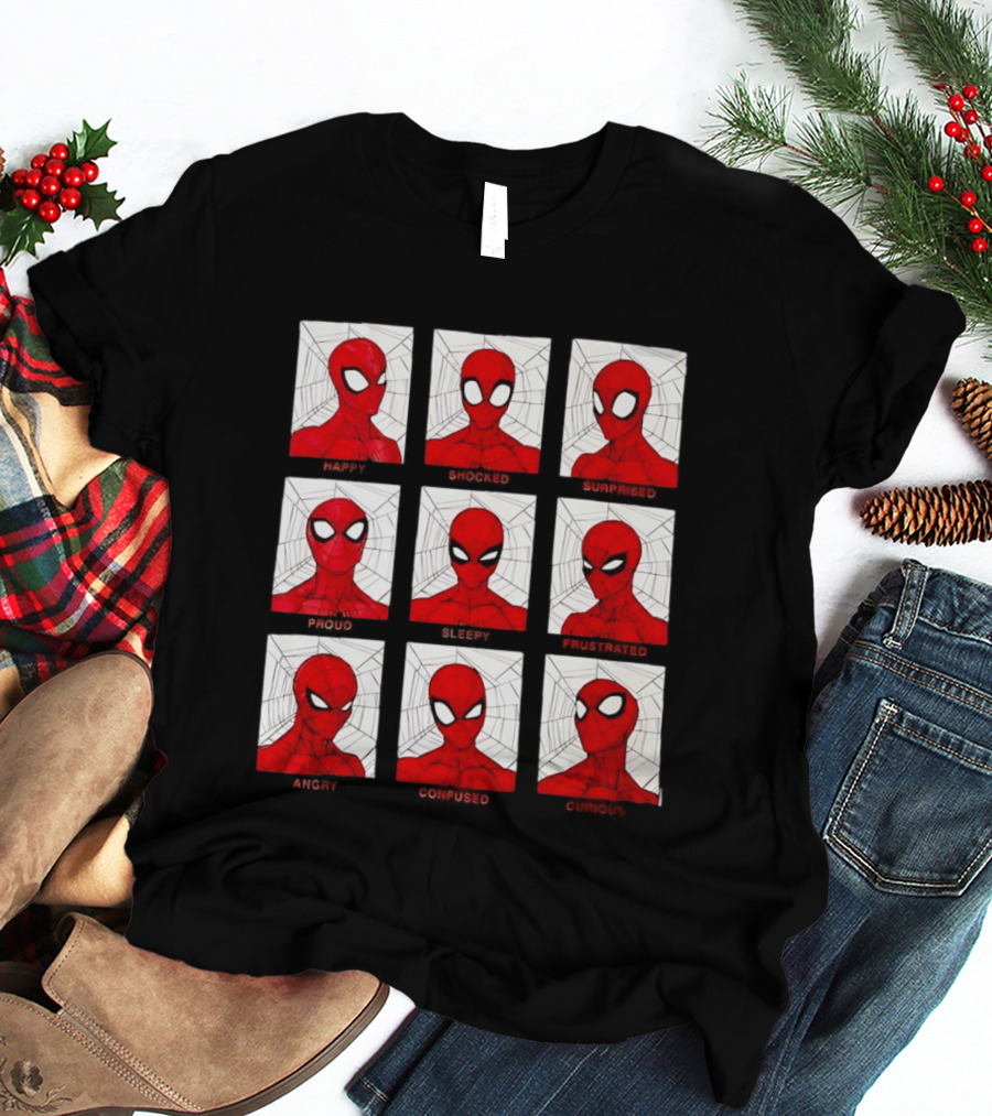 Spider Man Emotional States Happy Shocked Surprised Proud Sleepy Frustrated Angry Confused Curious T-Shirt