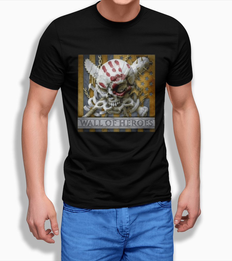 Five Finger Death Punch Wall Of Heroes Skull And Mace Chains Stars T-Shirt