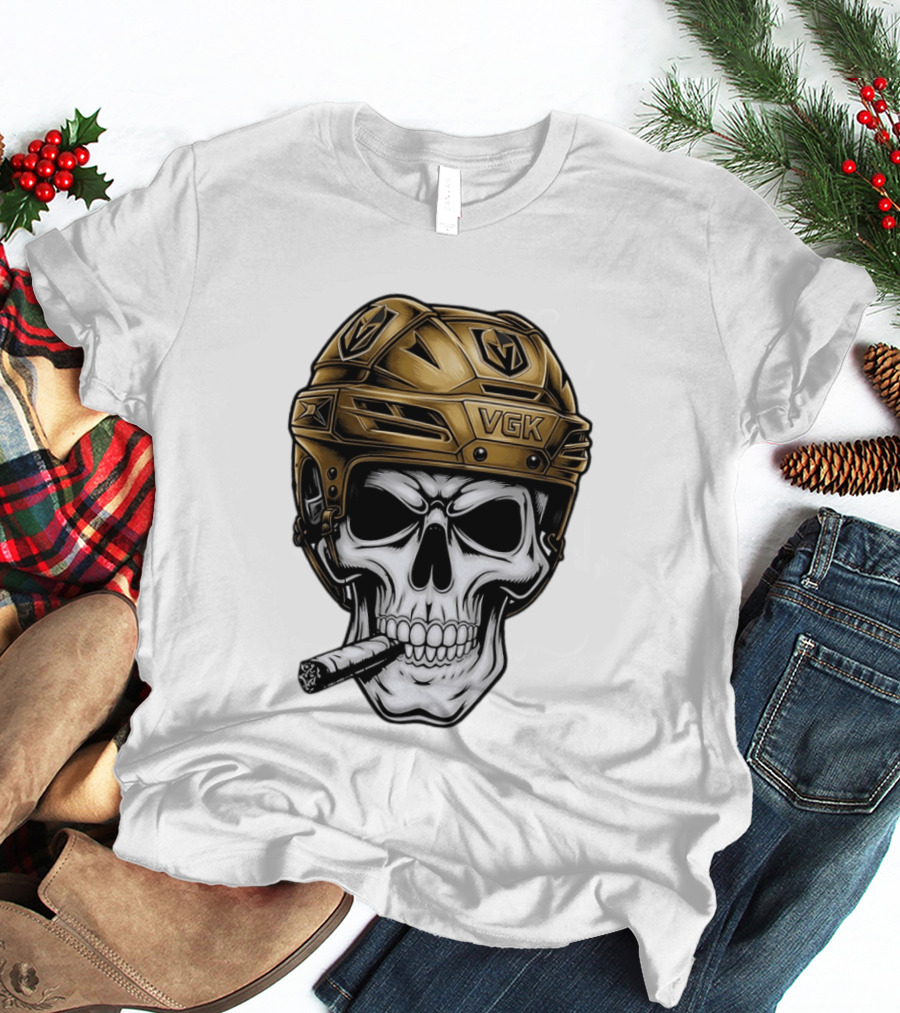 VGK Skull Helmet Vegas Golden Knights Smoking Cigar T-Shirt