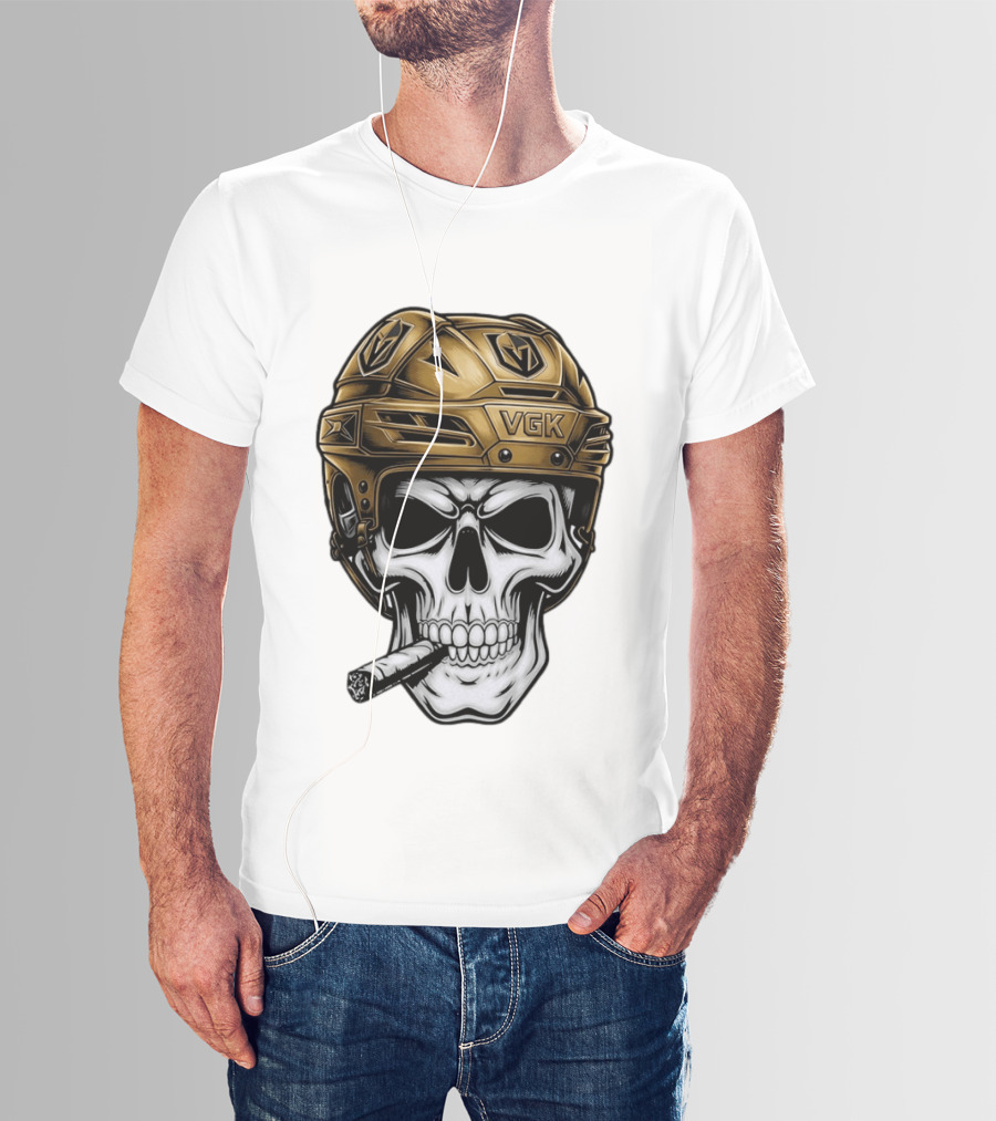 VGK Skull Helmet Vegas Golden Knights Smoking Cigar T-Shirt