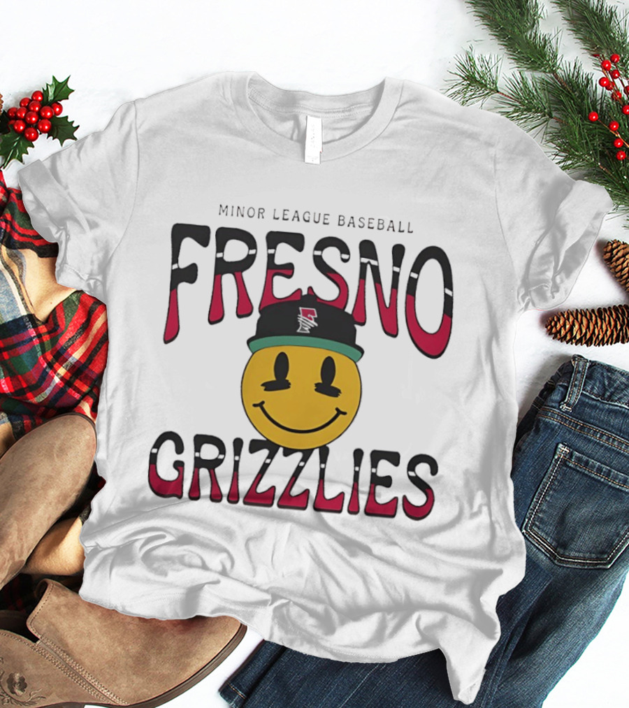 Fresno Grizzlies Minor League Baseball 70's Smiley Face Hat T-Shirt
