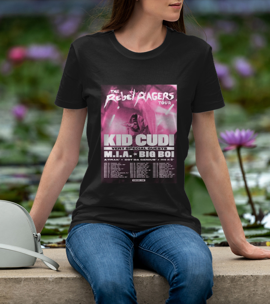 The Rebel Ragers Tour Kid Cudi 2026 Featuring M.I.A. Big Boi A Trak Dot Da Genius Tour Dates T-Shirt
