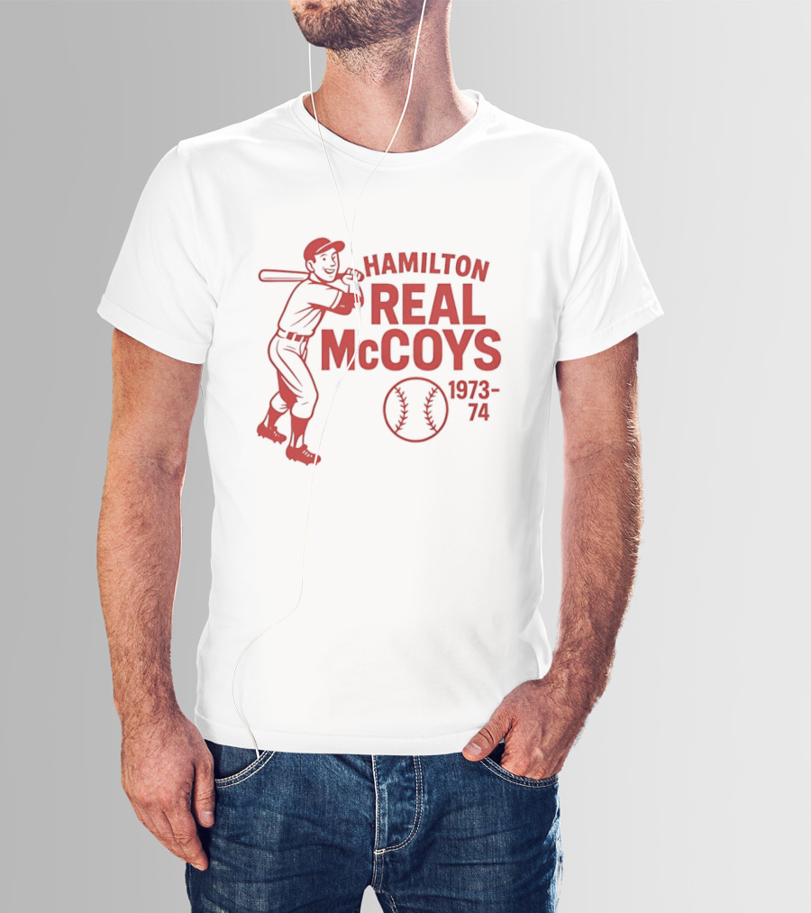 Hamilton Real McCoys Baseball 1973 1974 Retro Player T-Shirt