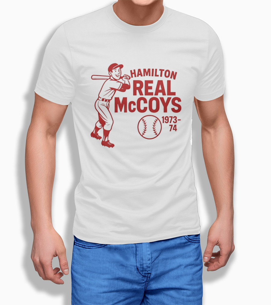 Hamilton Real McCoys Baseball 1973 1974 Retro Player T-Shirt