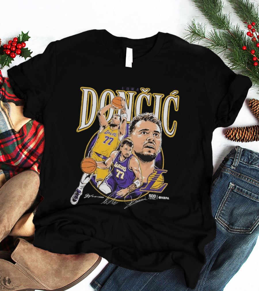 Doncic Lakers 77 Trio Basketball T-Shirt