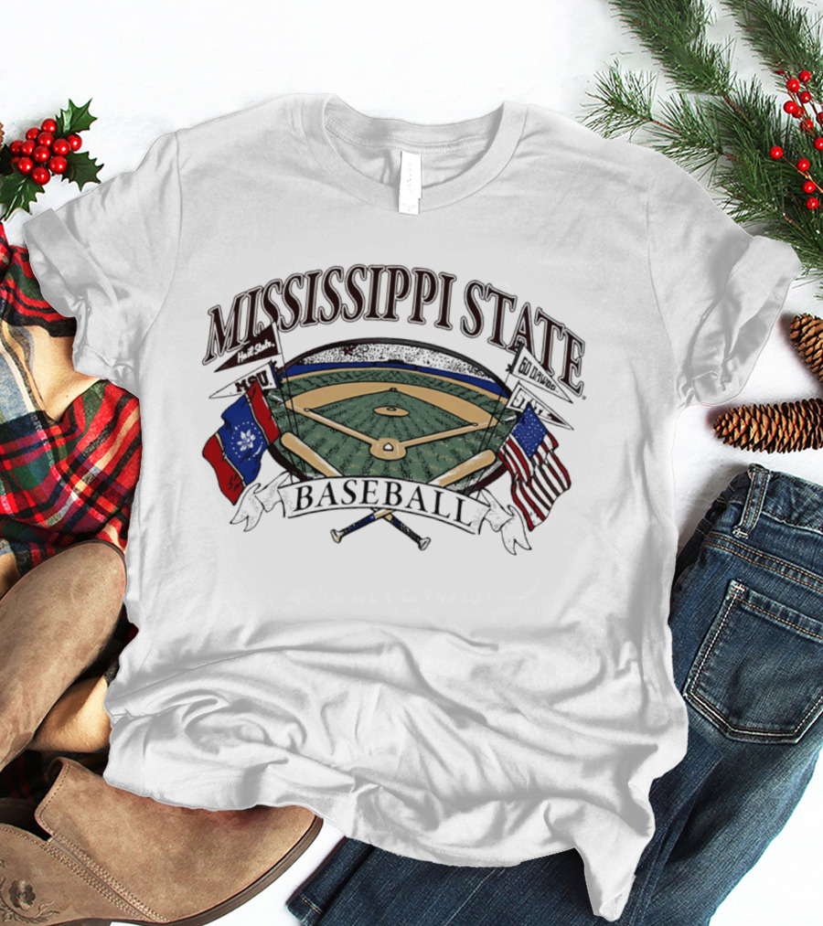 Mississippi State Baseball American Flag Infield T-Shirt