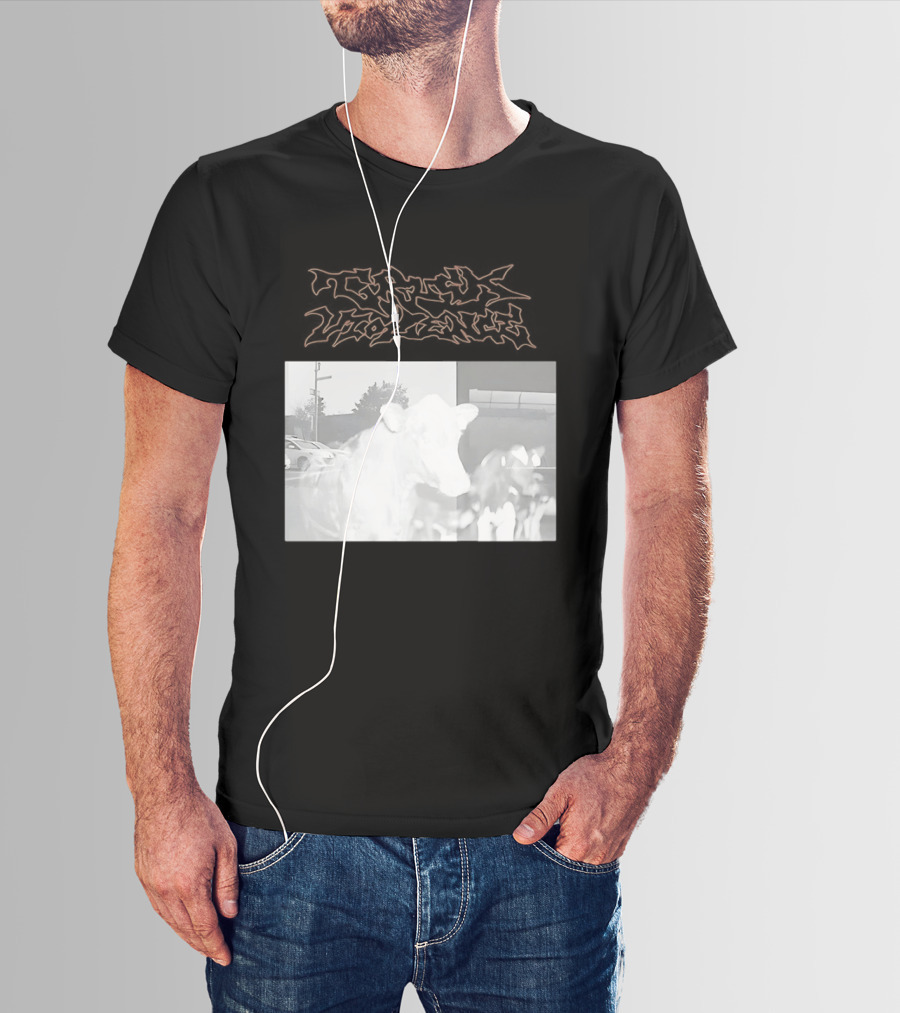 Truck Stop Violence Cow Photo Retro Style Casual Wear T-Shirt