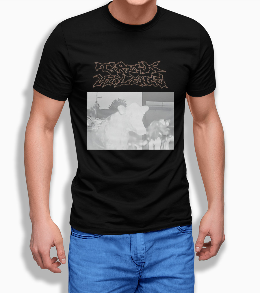 Truck Stop Violence Cow Photo Retro Style Casual Wear T-Shirt