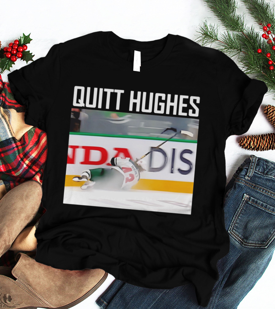 Quitt Hughes Hockey Player Falling Action Moment T-Shirt