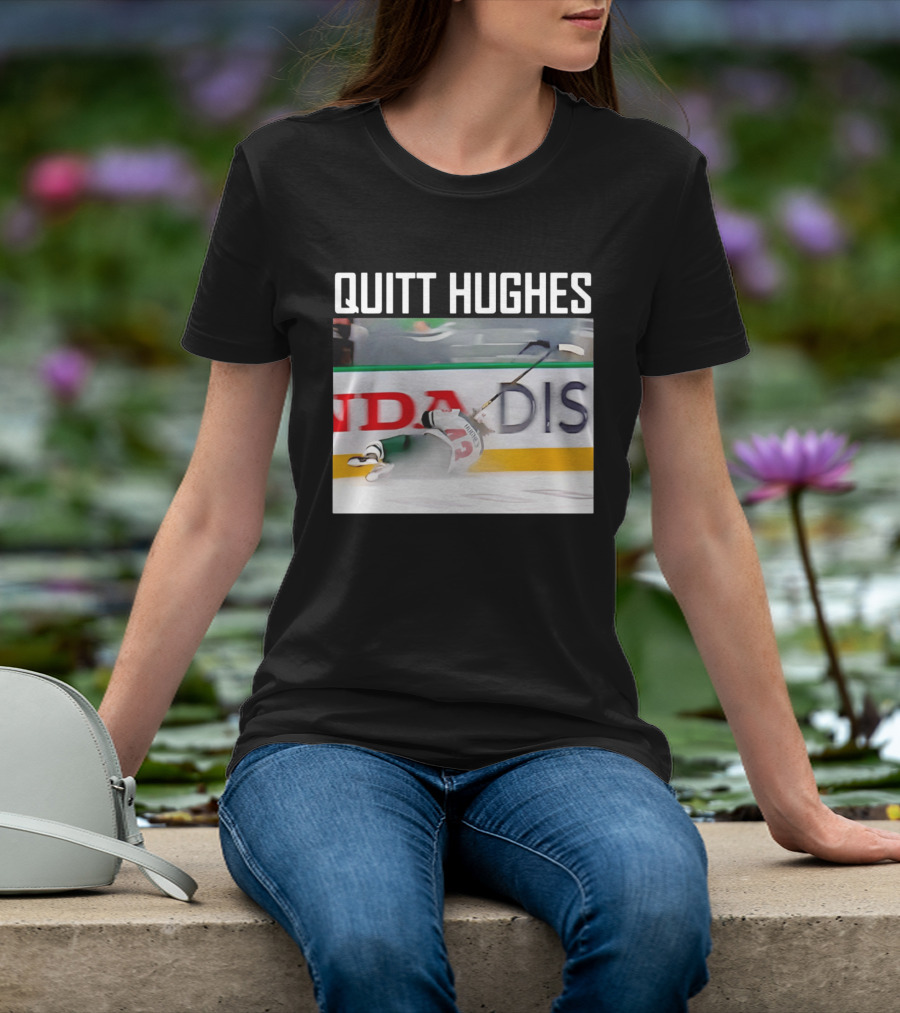 Quitt Hughes Hockey Player Falling Action Moment T-Shirt
