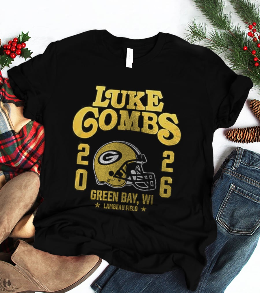 Luke Combs Green Bay WI Tour 2026 Helmet Packers Collaboration T-Shirt