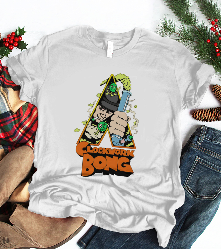 Work Bong Triangle Character Holding Bong With Smoke And Green Creatures T-Shirt