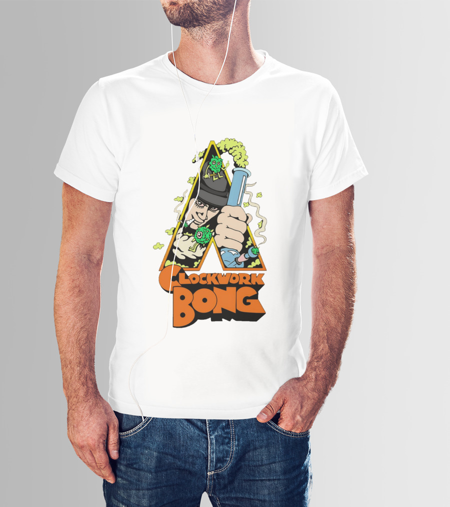 Work Bong Triangle Character Holding Bong With Smoke And Green Creatures T-Shirt