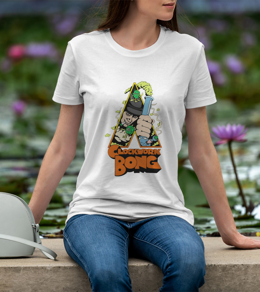 Work Bong Triangle Character Holding Bong With Smoke And Green Creatures T-Shirt