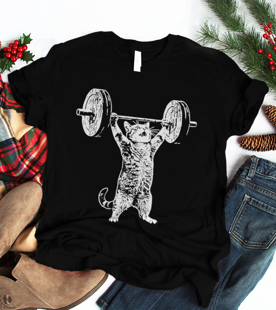 Weight Lifting Cat With Barbell T-Shirt