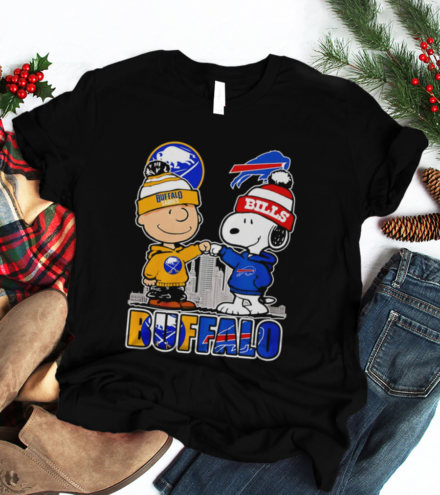 Buffalo Sabres Bills Snoopy City Skyline Collaboration With Charlie Brown T-Shirt
