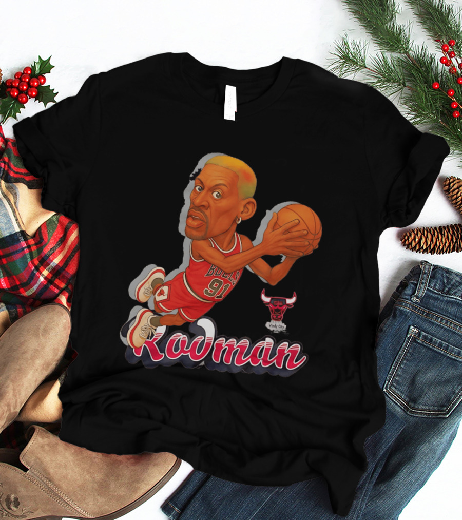 Dennis Rodman Chicago Bulls 91 Fickett Classics Windy City Cartoon T-Shirt