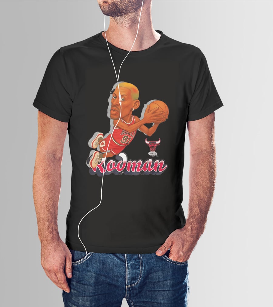 Dennis Rodman Chicago Bulls 91 Fickett Classics Windy City Cartoon T-Shirt