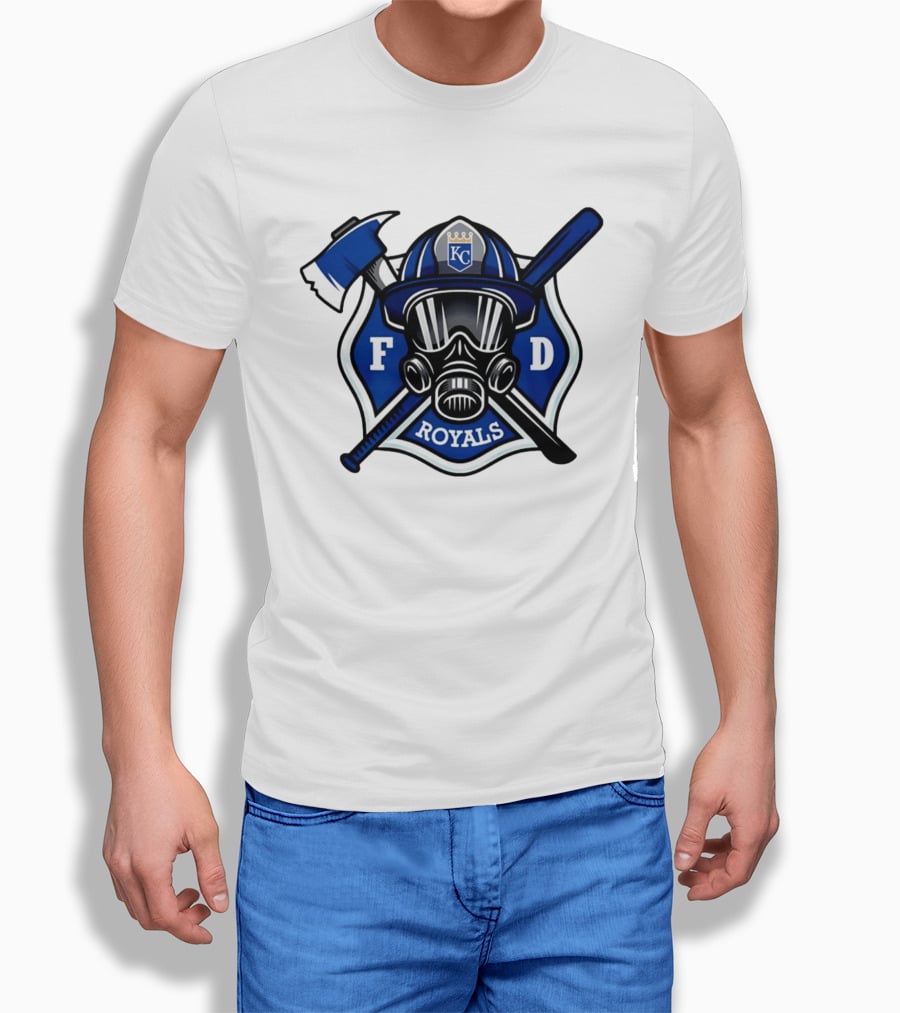 Kansas City Royals Firefighter FD Helmet Gas Mask Axe Bat T-Shirt