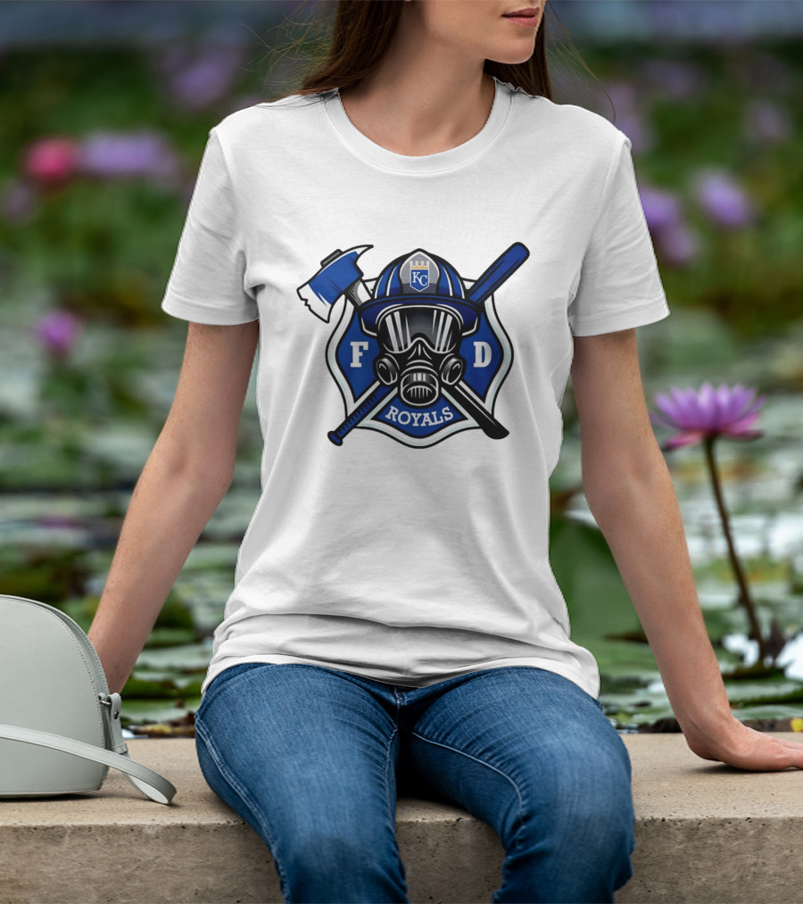 Kansas City Royals Firefighter FD Helmet Gas Mask Axe Bat T-Shirt