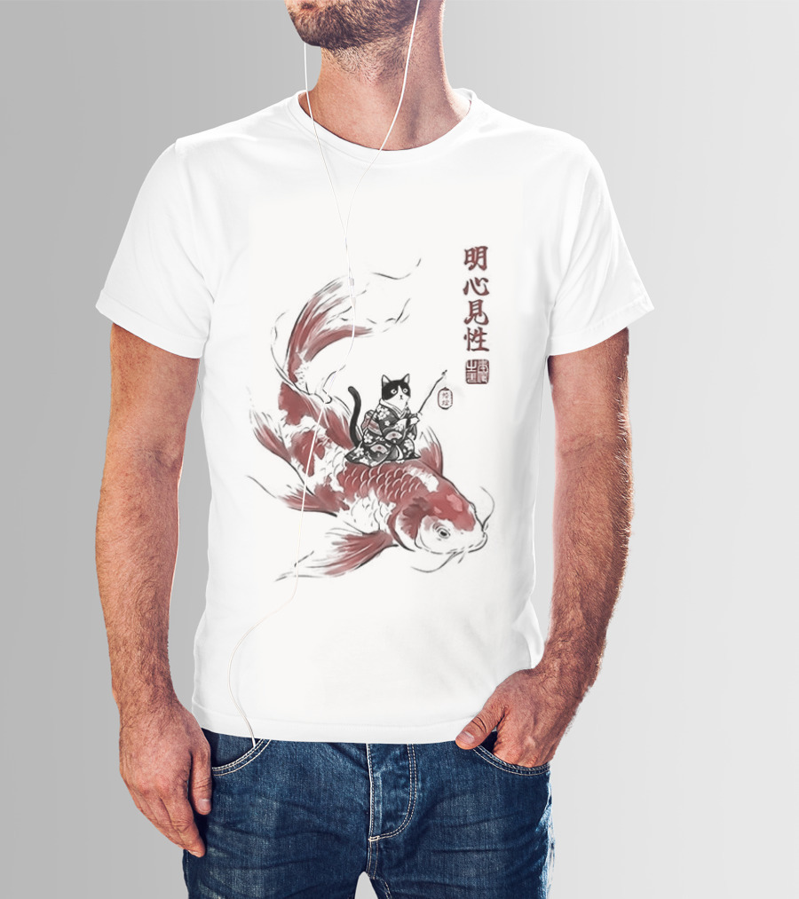 Kimono Cat Riding Koi Fish Classical Japanese T-Shirt