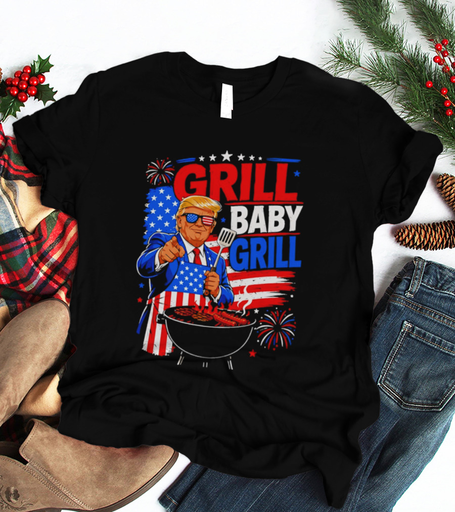 Trump Grill Baby Grill 4th Of July Fireworks 2026 T-Shirt