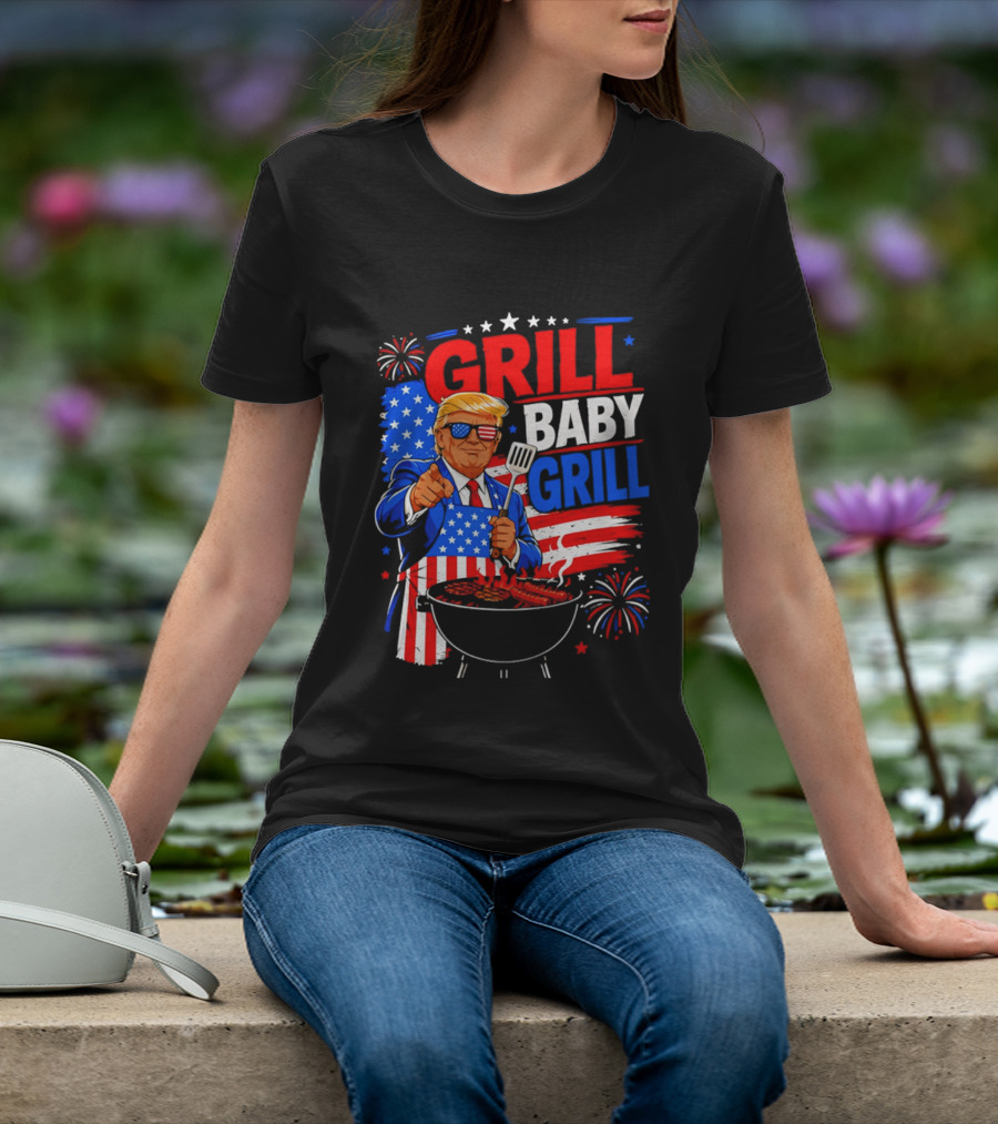 Trump Grill Baby Grill 4th Of July Fireworks 2026 T-Shirt