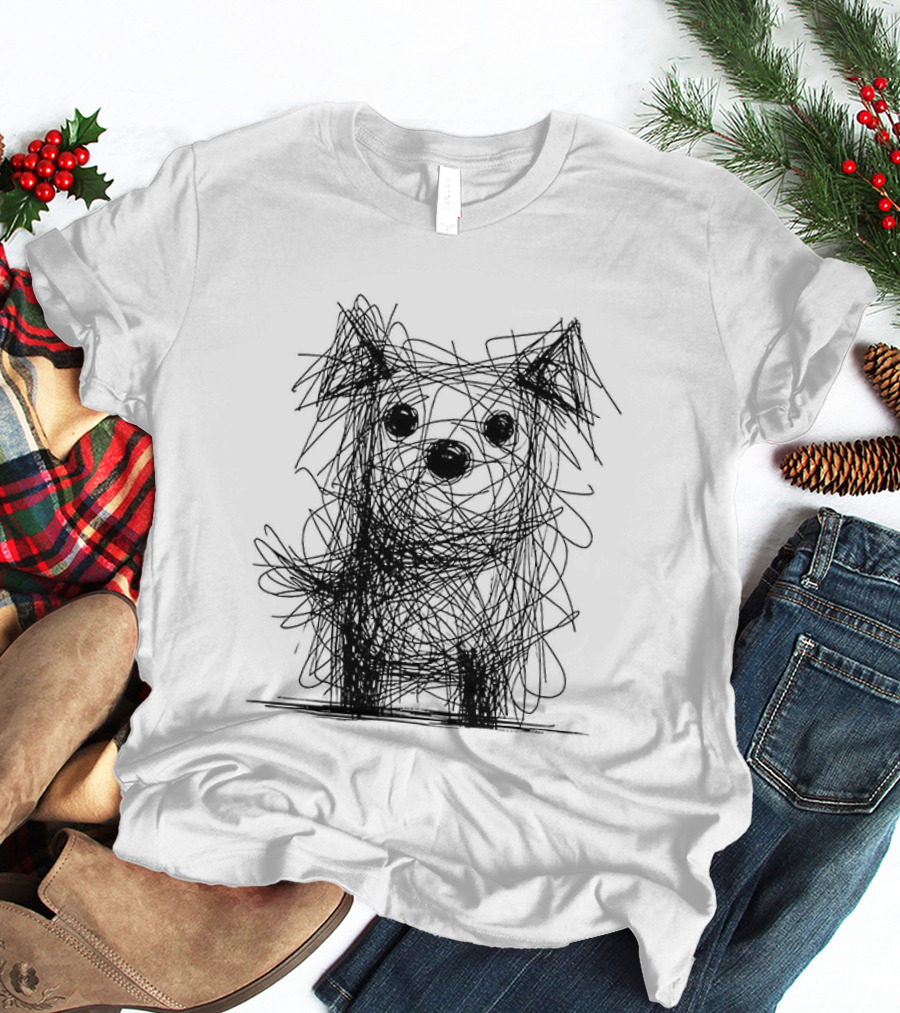 Scruffy Dog Chaos Doodle Drawing T-Shirt