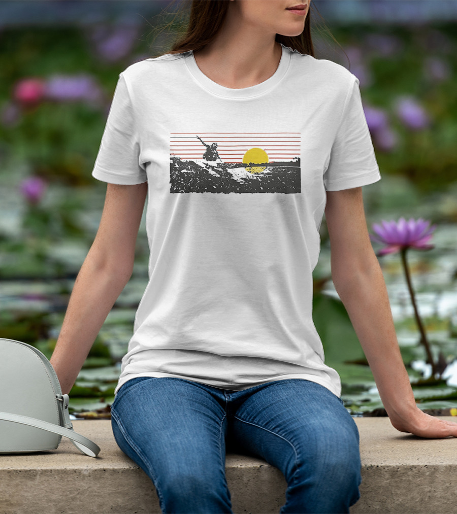 Sunset Surfer Retro Wave Yellow Sun Ocean Lines T-Shirt