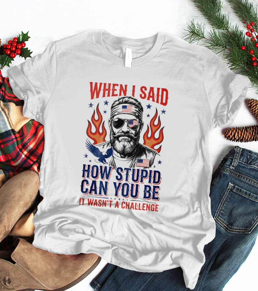 When I Said How Stupid Can You Be It Wasn't A Challenge Patriotic Eagle And Flaming T-Shirt