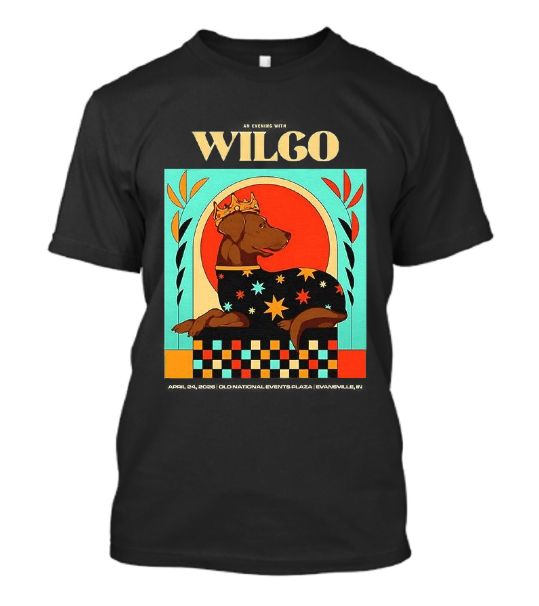 Wilco Dog With Crown And Stars April 2026 National Events Plaza Evansville T-Shirt