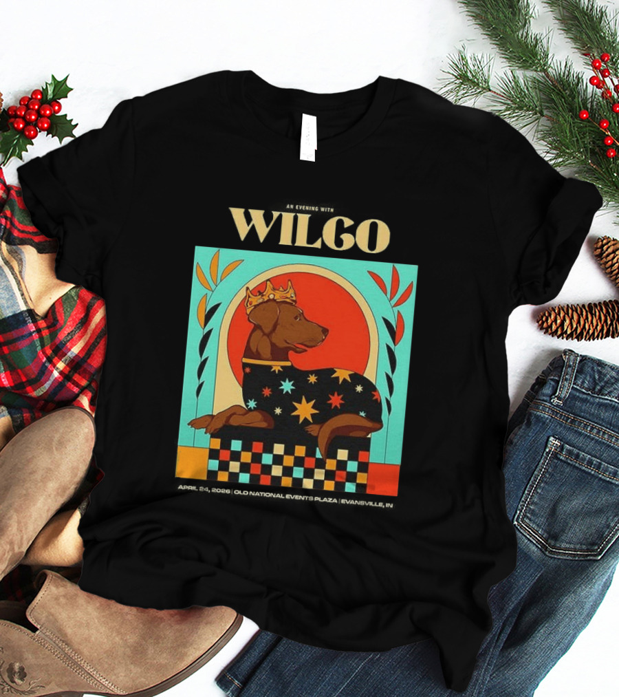 Wilco Dog With Crown And Stars April 2026 National Events Plaza Evansville T-Shirt