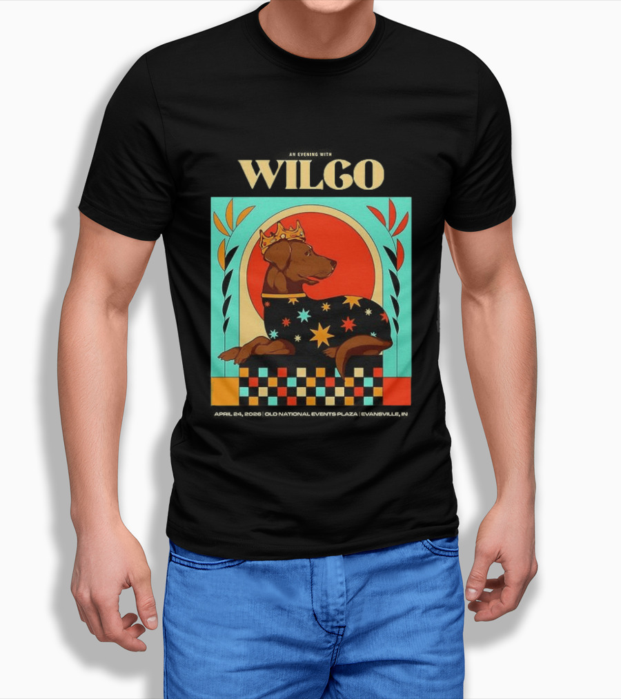 Wilco Dog With Crown And Stars April 2026 National Events Plaza Evansville T-Shirt