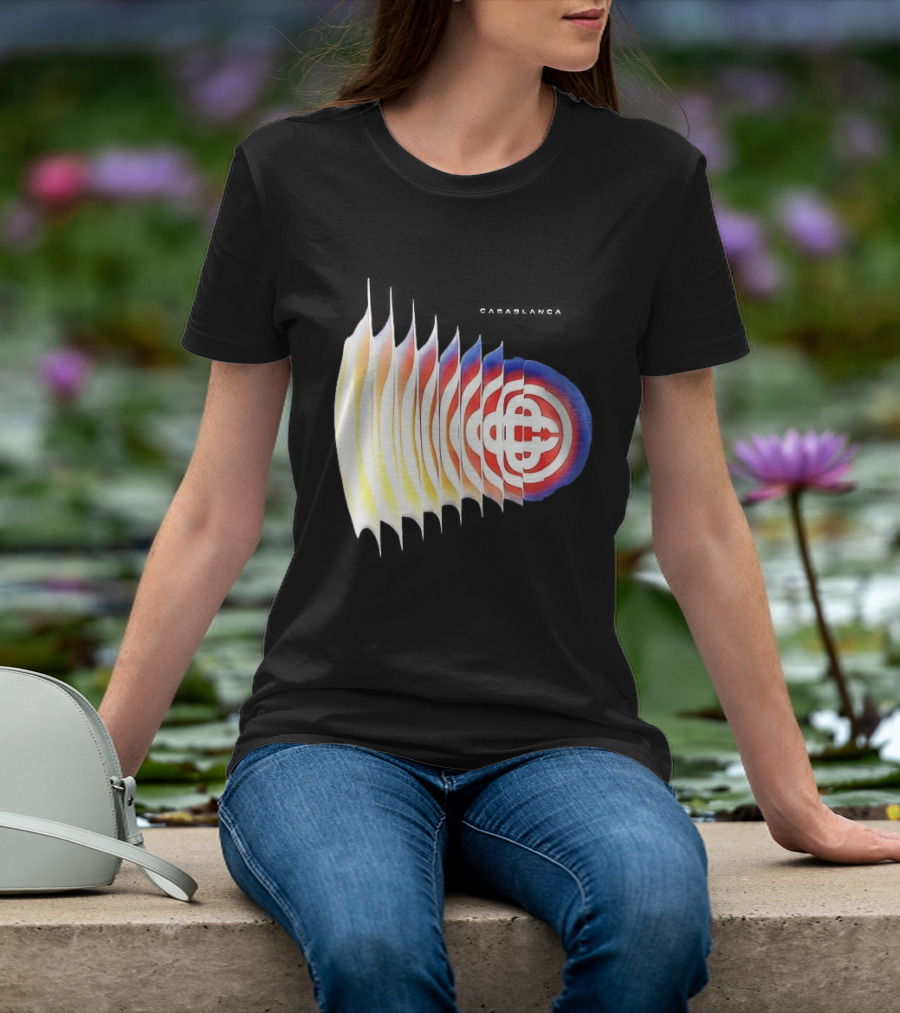 Casablanca Shockwave Optical Illusion Pattern With Red Blue Yellow Layers T-Shirt