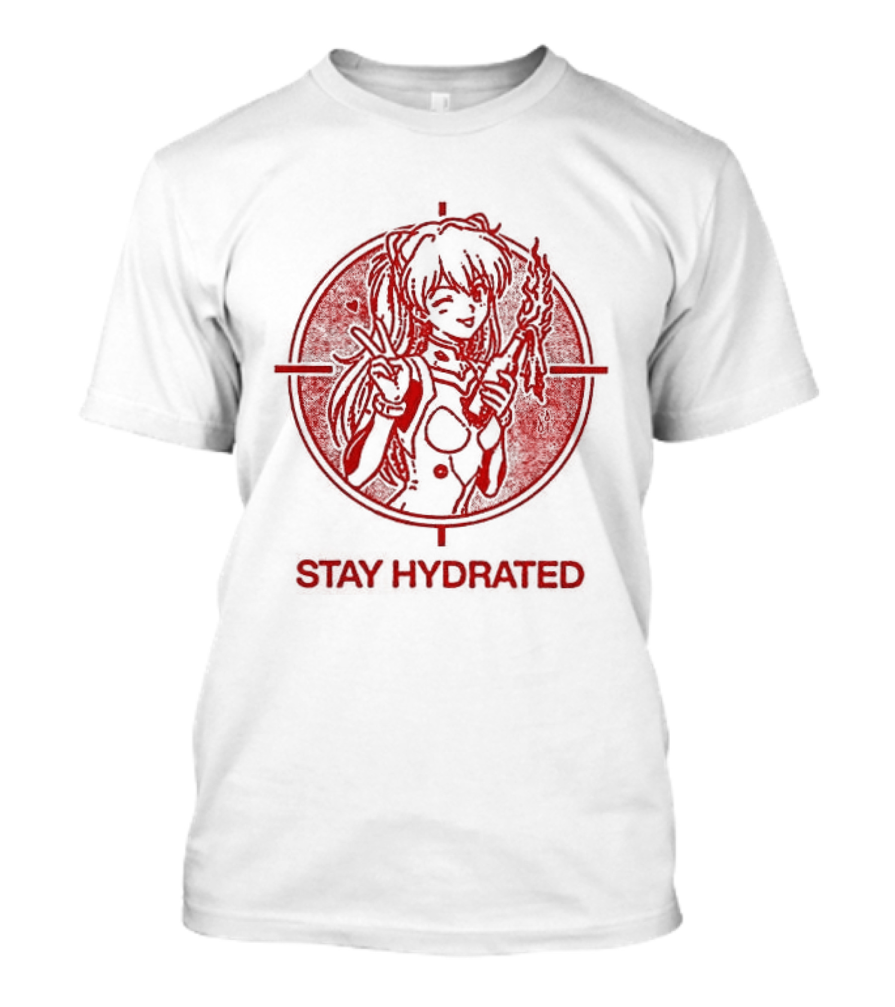 Asuka Langley Soryu Stay Hydrated Neon Genesis Evangelion Anime Iconic Red Circle T-Shirt