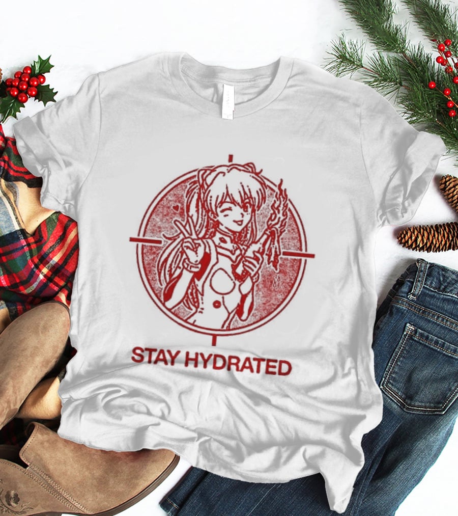 Asuka Langley Soryu Stay Hydrated Neon Genesis Evangelion Anime Iconic Red Circle T-Shirt